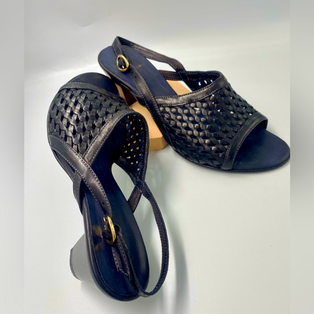 SESTO MEUCCI black woven heels: beautifully made, Italian leather sandals 9 1/2